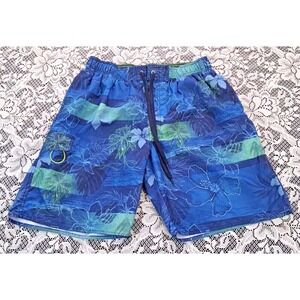 Newport Blue Swim Trunks Men's Sz L Blue All Over Tropical Print Lined Pockets